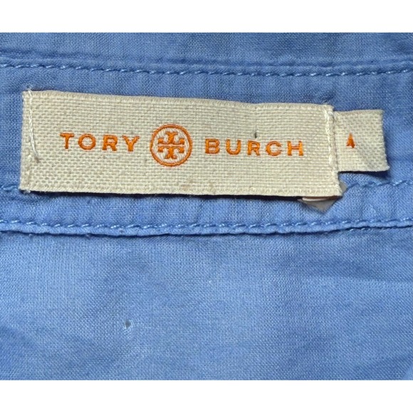 Tory Burch Button Up Women 4 Long Roll Sleeve Pocket Epaulets Sheer Shirt Blue - Picture 3 of 9